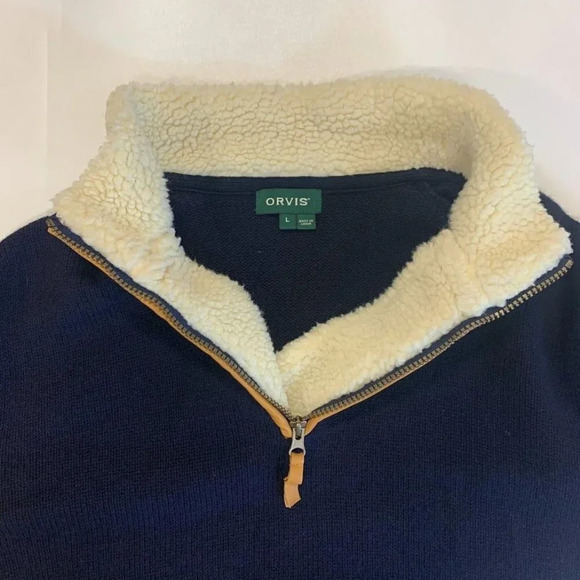 Orvis Men's Quarter‎ Zip 100% Lambswool and Leather Long Sleeve Pullover Size L - Picture 3 of 11